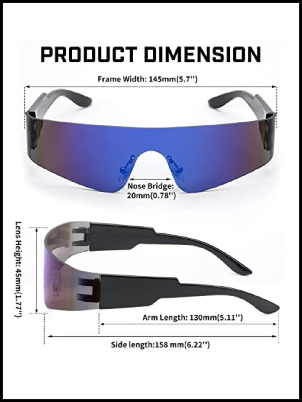 Y2K Futuristic Rimless One Piece Shield Sunglasses Women Men UV400